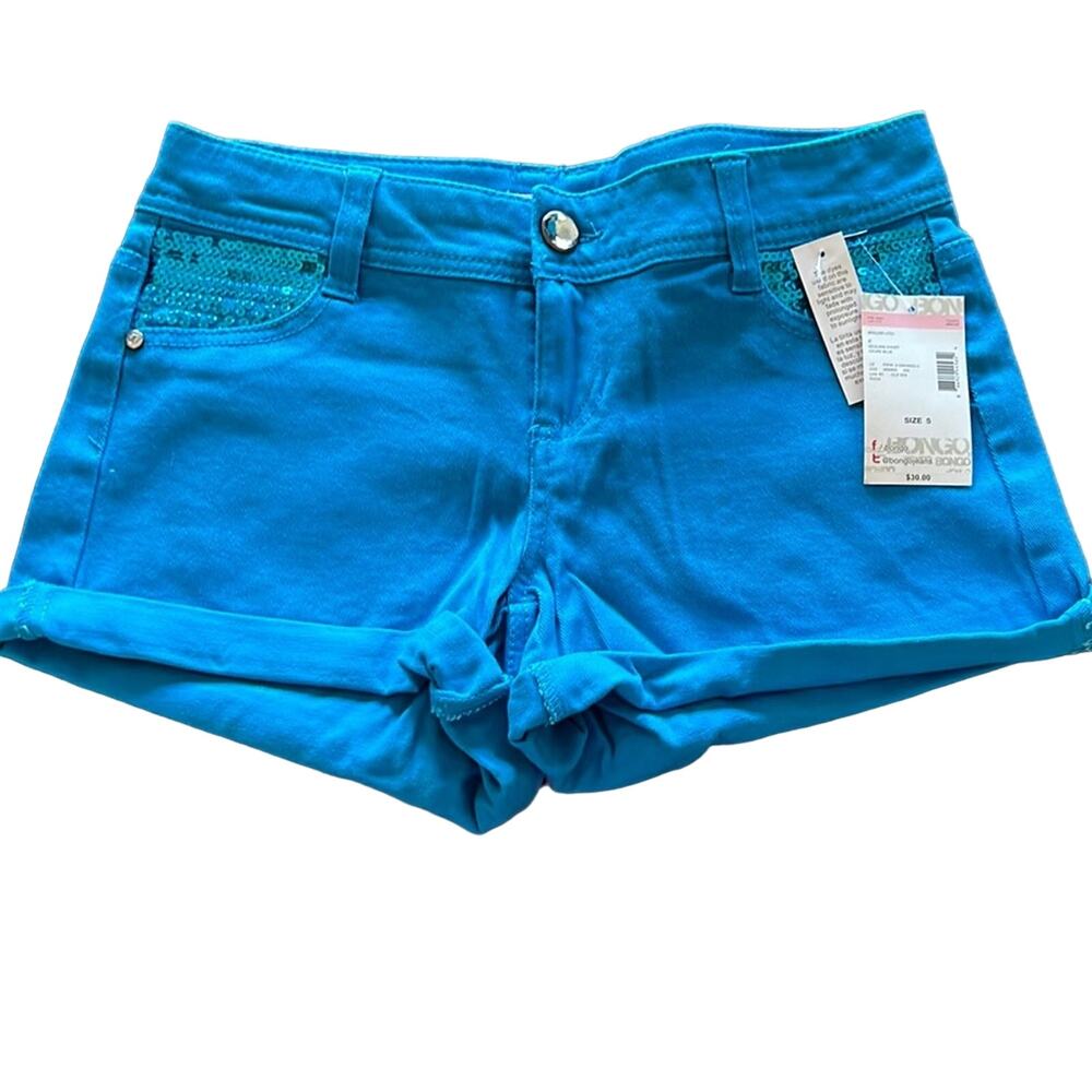 Bongo Size 5 Peacock Blue Sequin Embellished Shorts NWT Juniors Size 5 Cuffs